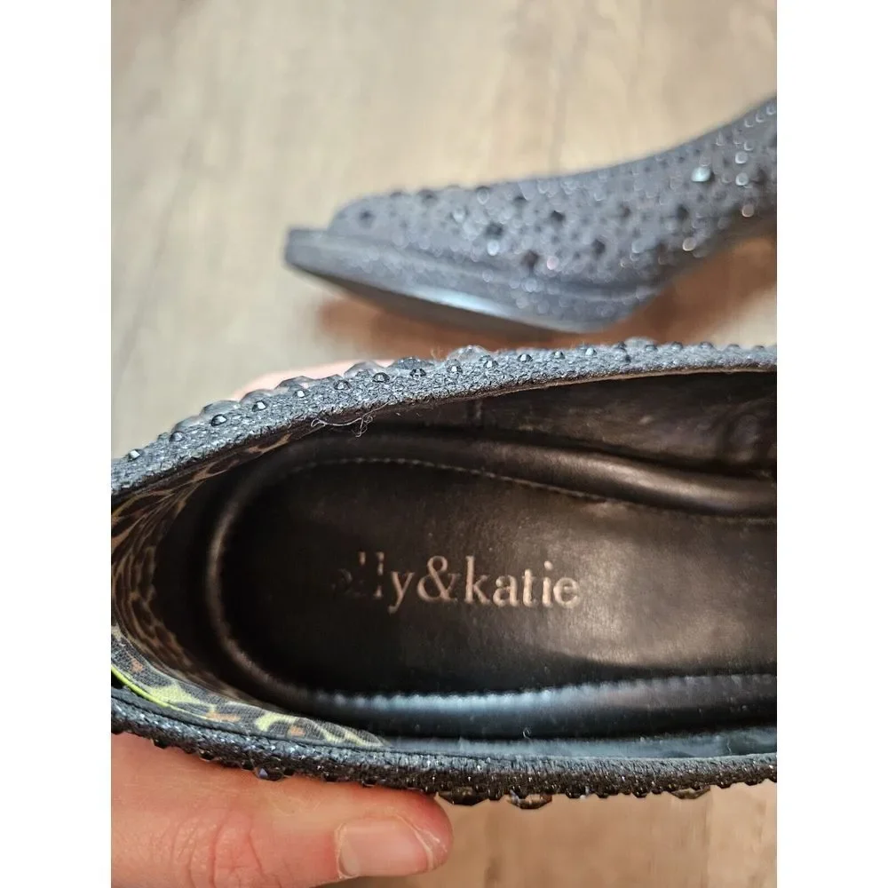 Kelly‎ and Katie peep toe black jewel textured pumps size 8.5